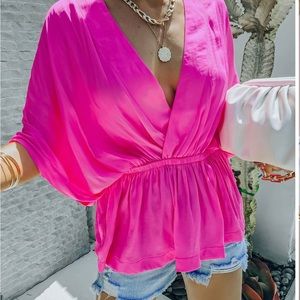 VICI - LOVE STORIES PEPLUM BLOUSE - HOT PINK - size M Mustard Seed NWT!